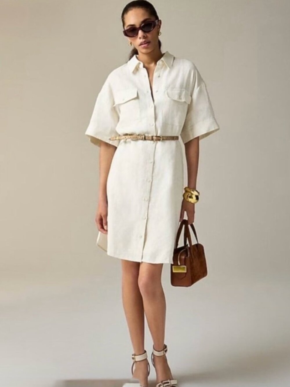 NWT! J. CREW Utility Shirt-dress in Natural Cream Linen Size Small